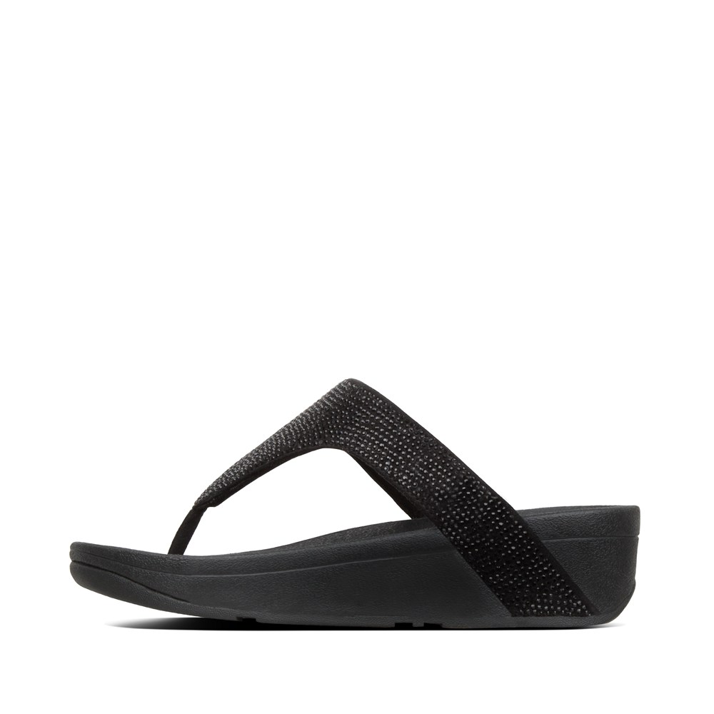 Fitflop Womens Sandals - Lottie Shimmercrystal Toe-post - Black - 157-ZWJHIY
